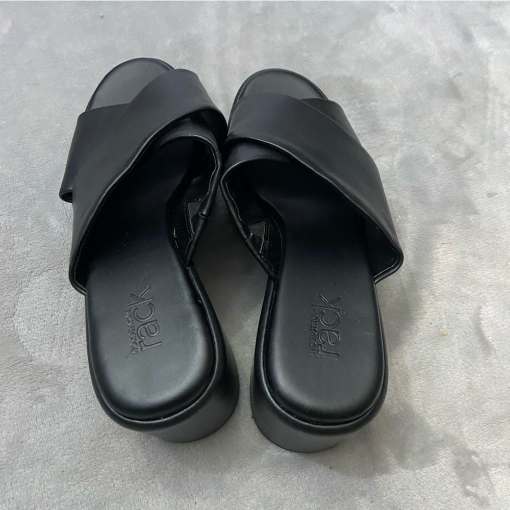 New! Nordstrom Black Women's platform Slide heeled Sandals black - Picture 6 of 8